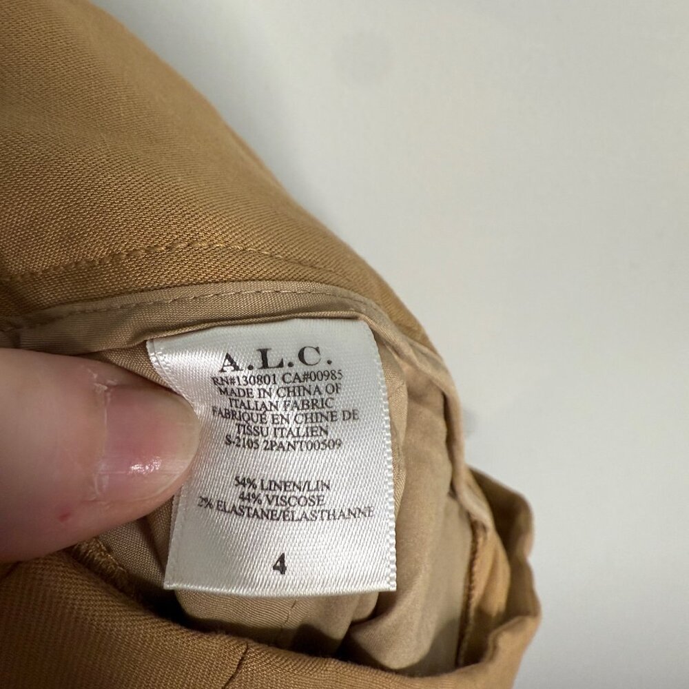 A.L.C. Womens Tan Linen Blend Straight Leg High Rise Pants Size 4 2PANT00509 - Picture 4 of 4